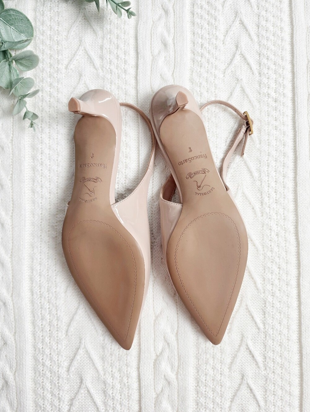 Franco Sarto Kate Slingback Kitten Heel Pumps Pointed Toe Patent Beige 8 NWOB - Picture 11 of 11